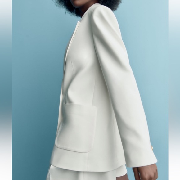 NWT ZARA BLAZER WITH PATCH POCKETS OYSTER WHITE SIZE S NWT - Picture 6 of 9